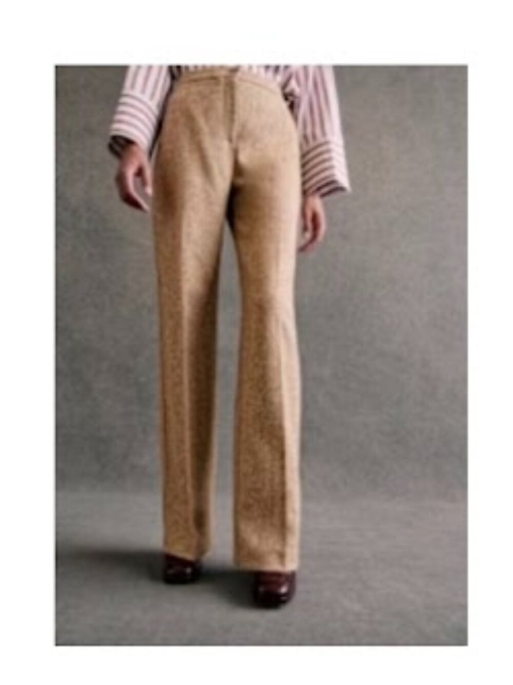 Sezane Martin Trousers in Camel Ecru Herringbone - Size 14 (FR 46)
